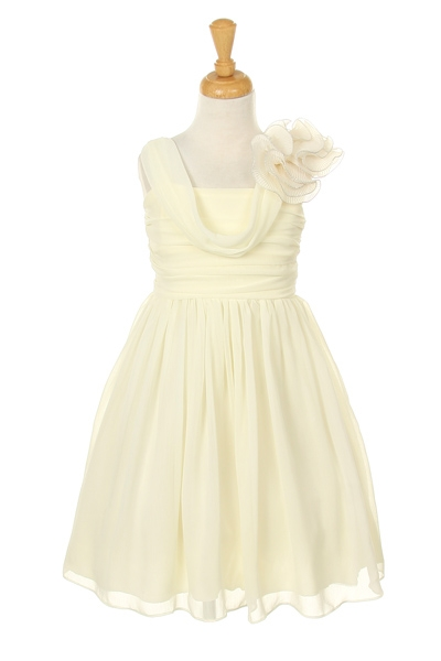 ivory Chiffon Cowl Neck Girl Dress